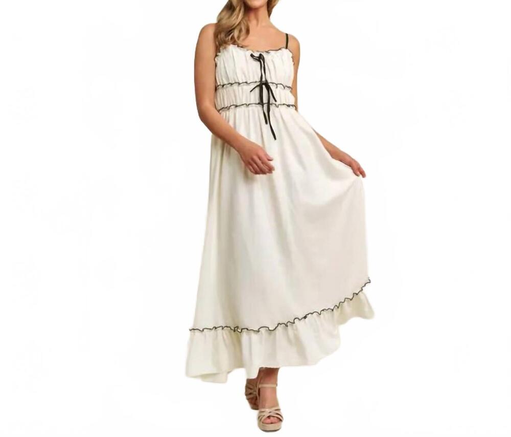 NEW SWEET GENERIS romantic contrast tank midi dress in cream